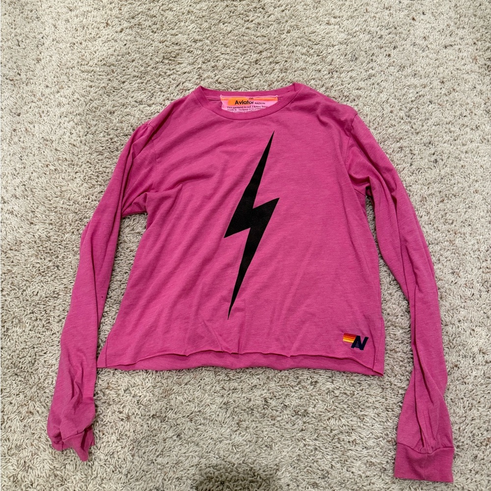 Aviator Nation Fuchsia Long Sleeve with Black Lightning